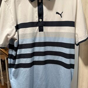 Puma Men's Golf Polo - Navy, Gray, and Light Blue Stripes